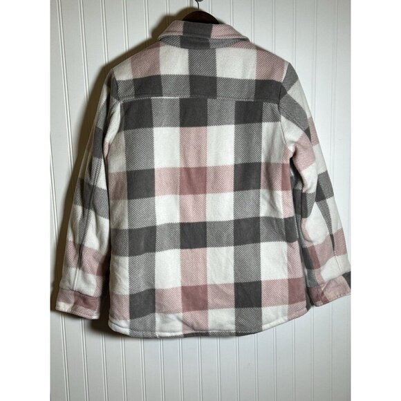 Women’s Fleece Jacket Pink Grey White Plaid Size S Casual School Outdoors - Picture 2 of 5